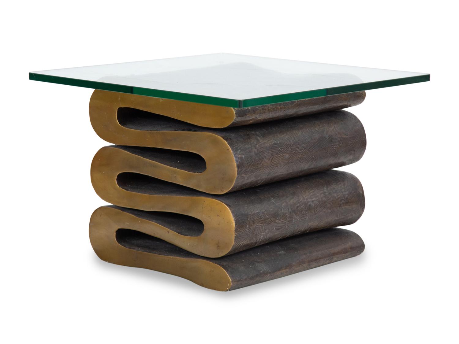 A Gilt Bronze and Glass Low Table After a Frank Gehry Design