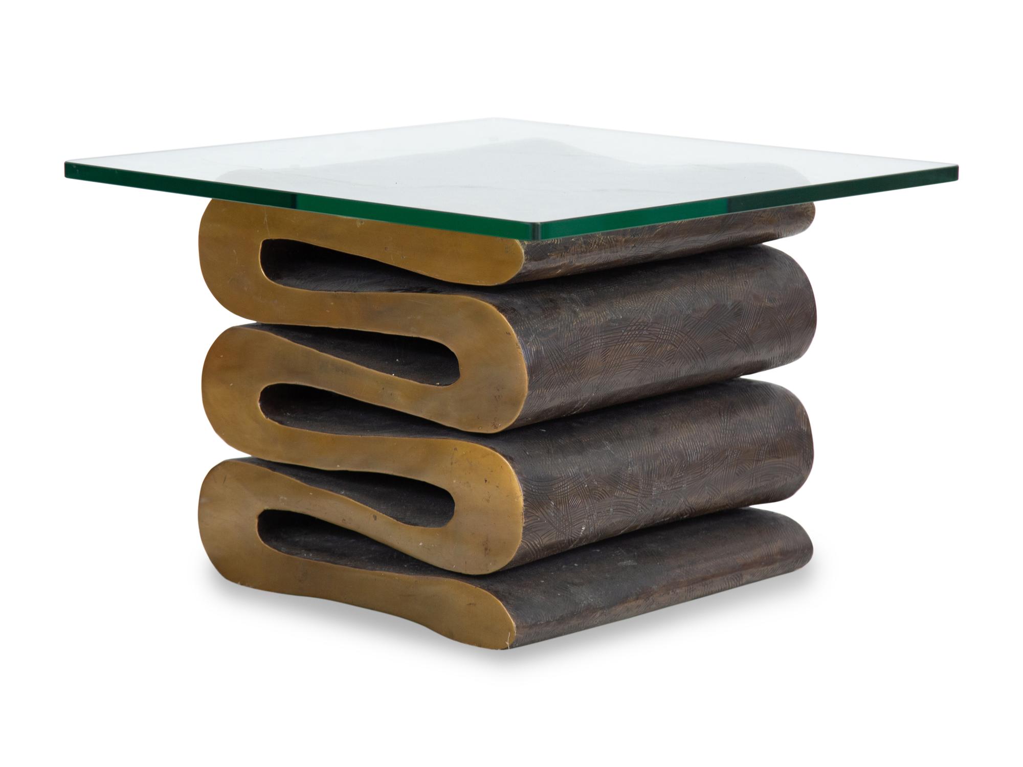 A Gilt Bronze and Glass Low Table After a Frank Gehry Design