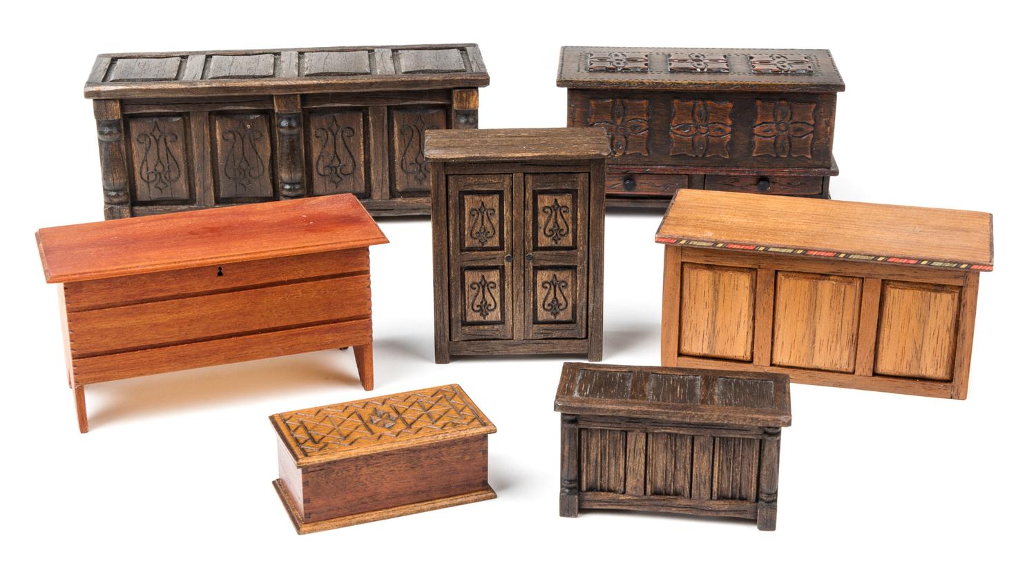 A Group of Seven Chests Width of widest 5 3/4 inches. — Various Makers
