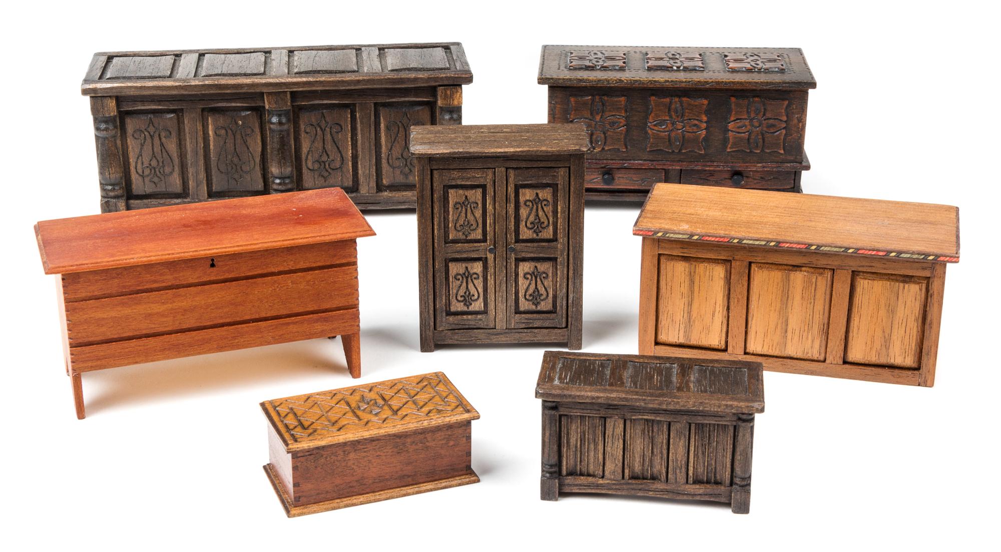 A Group of Seven Chests Width of widest 5 3/4 inches. — Various Makers