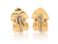 A Pair of 14 Karat Rose Gold and Diamond Earclips, 14.50 dwts.