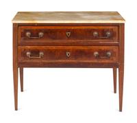 An Italian Mahogany and Marquetry Marble-Top Commode