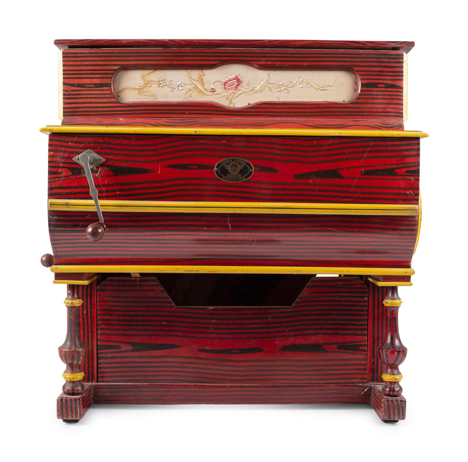 A Vicente Llinares Diminutive Grain-Painted Barrel Organ
