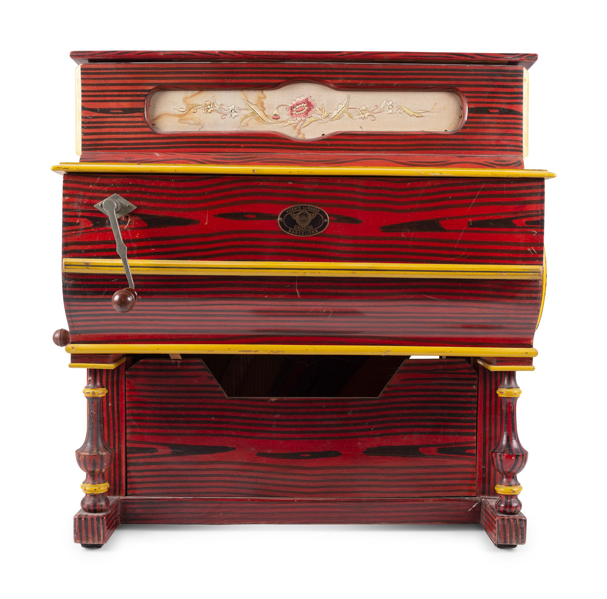 A Vicente Llinares Diminutive Grain-Painted Barrel Organ