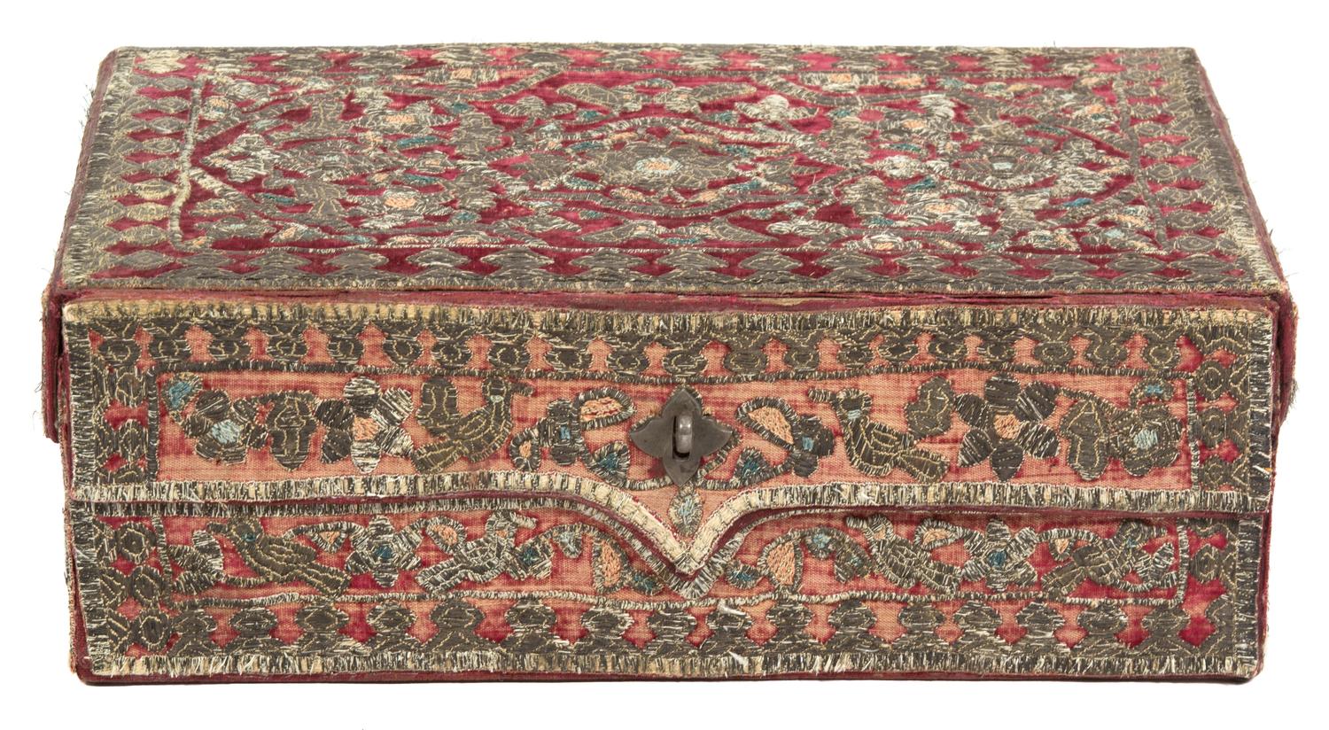 An Italian Embroidered Velvet Table Casket Width 14 inches. — 18TH/19TH CENTURY