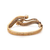 YELLOW GOLD, DIAMOND, AND CULTURED PEARL BANGLE BRACELET