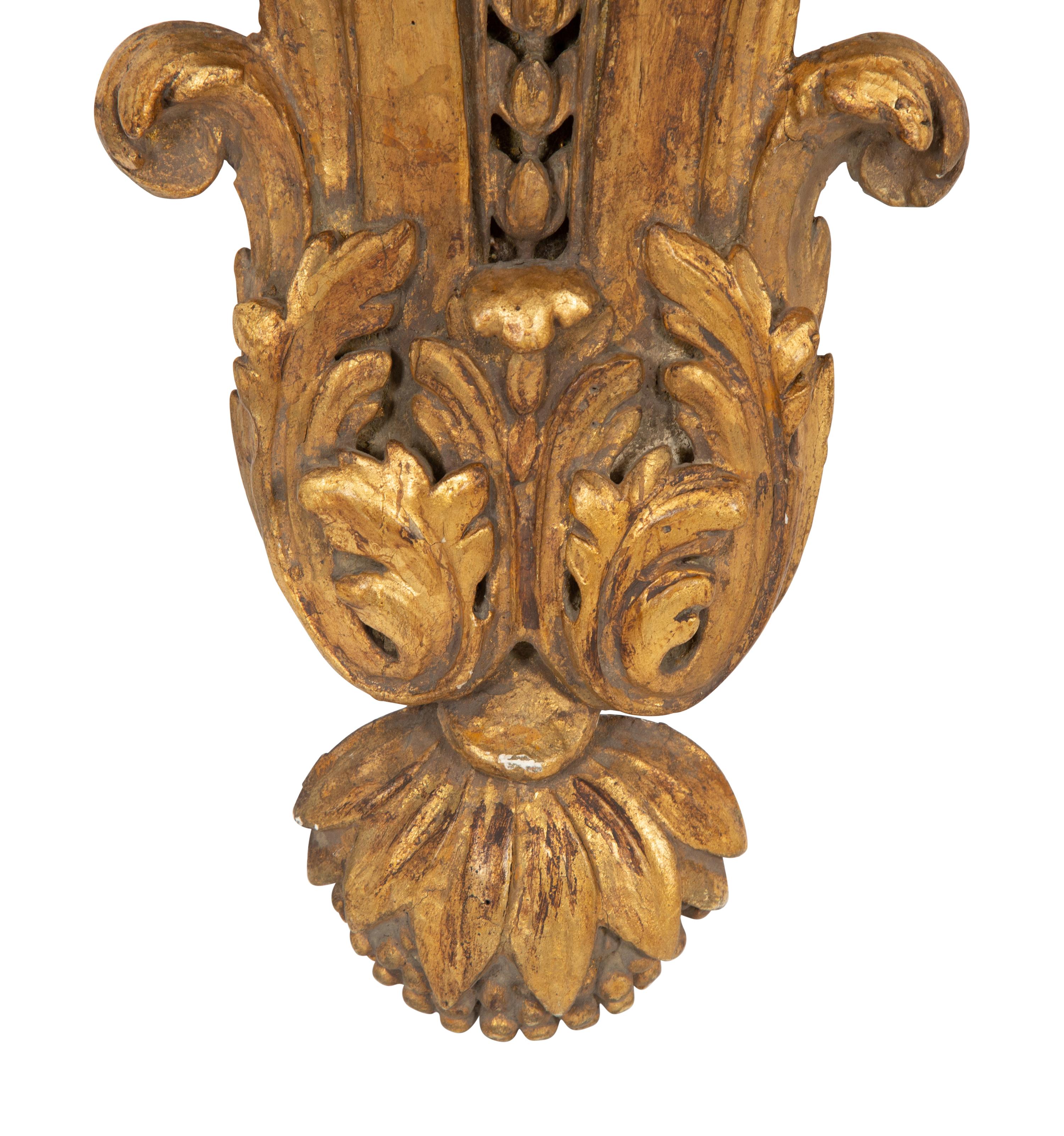 A Pair of Continental Parcel Gilt and Green-Painted Large Wall Brackets