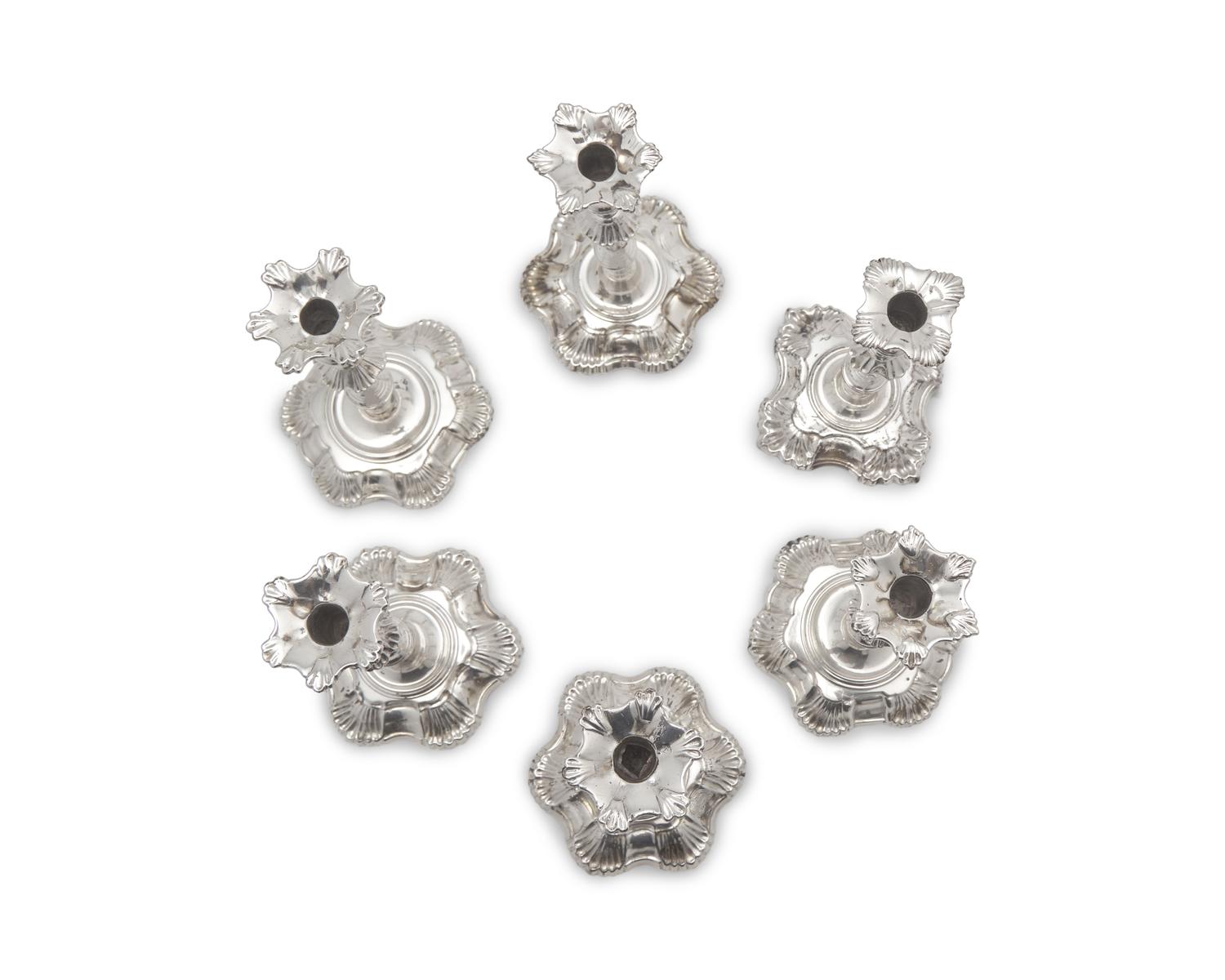 A Group Of Six George II Sterling Silver Taper Sticks