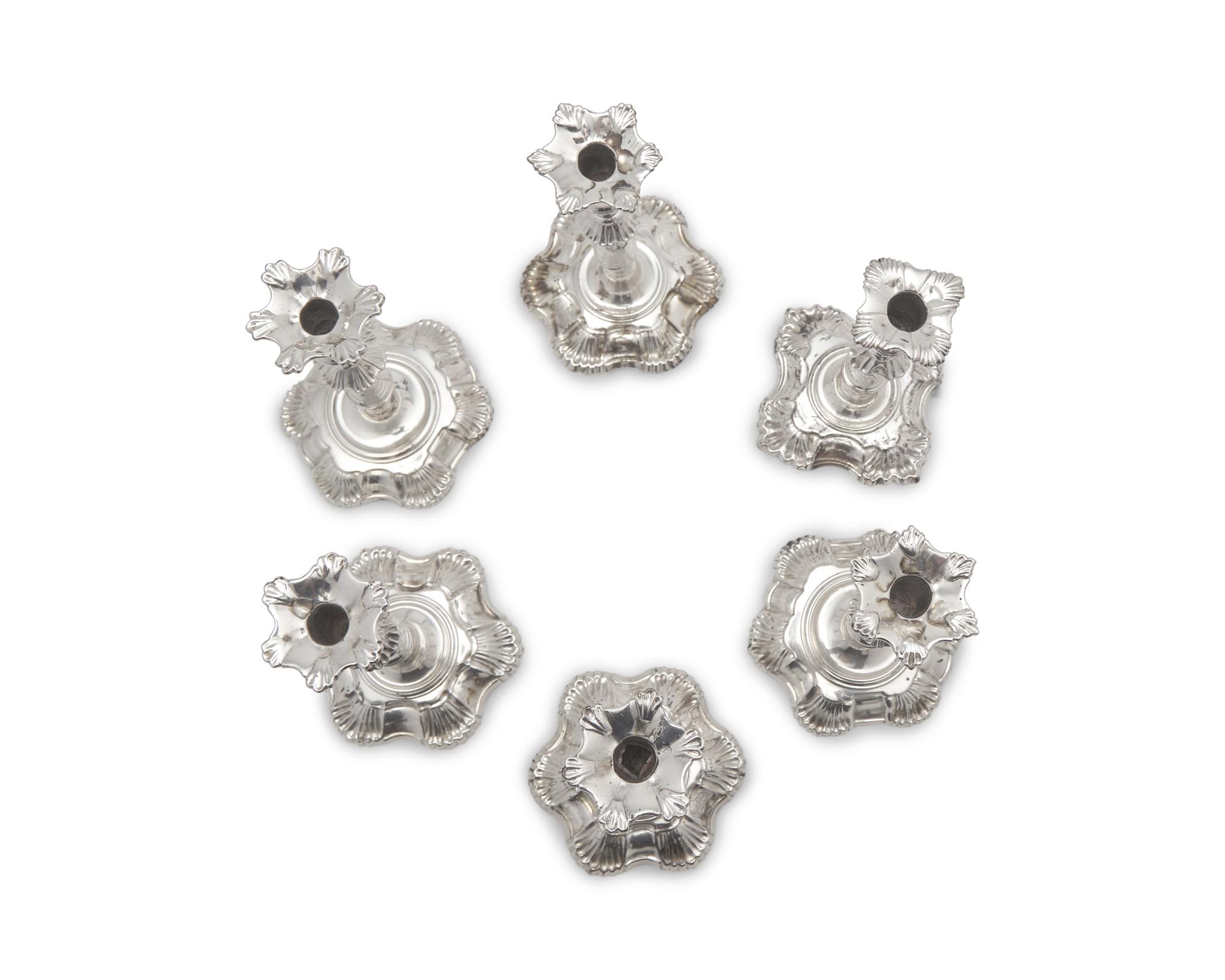 A Group Of Six George II Sterling Silver Taper Sticks