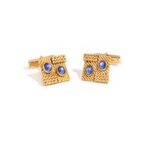 TIFFANY & CO., YELLOW GOLD AND STAR SAPPHIRE CUFFLINKS