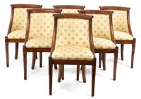 A Set of Six Barrel Back Mahogany Dining Chairs Height 32 x width 19 1/2 x 19 inches. — 20TH CENTURY