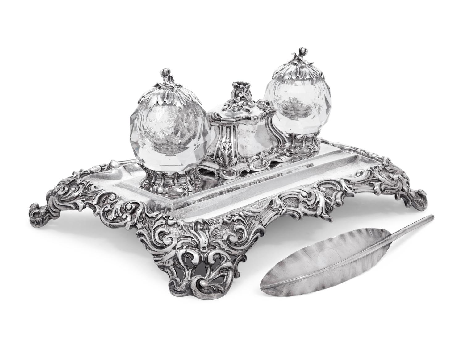 A Victorian Silver and Cut Glass Mounted Standish