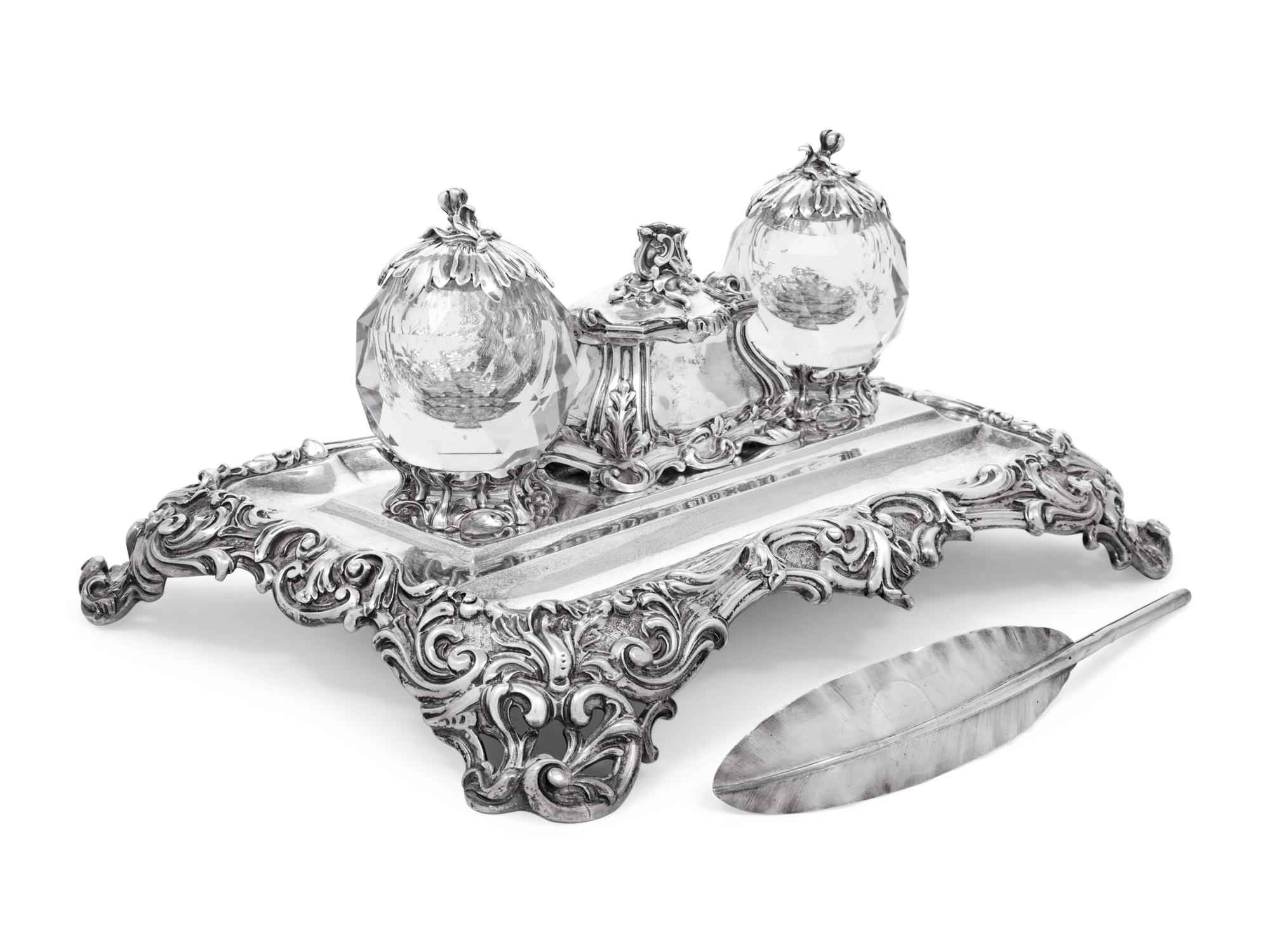 A Victorian Silver and Cut Glass Mounted Standish