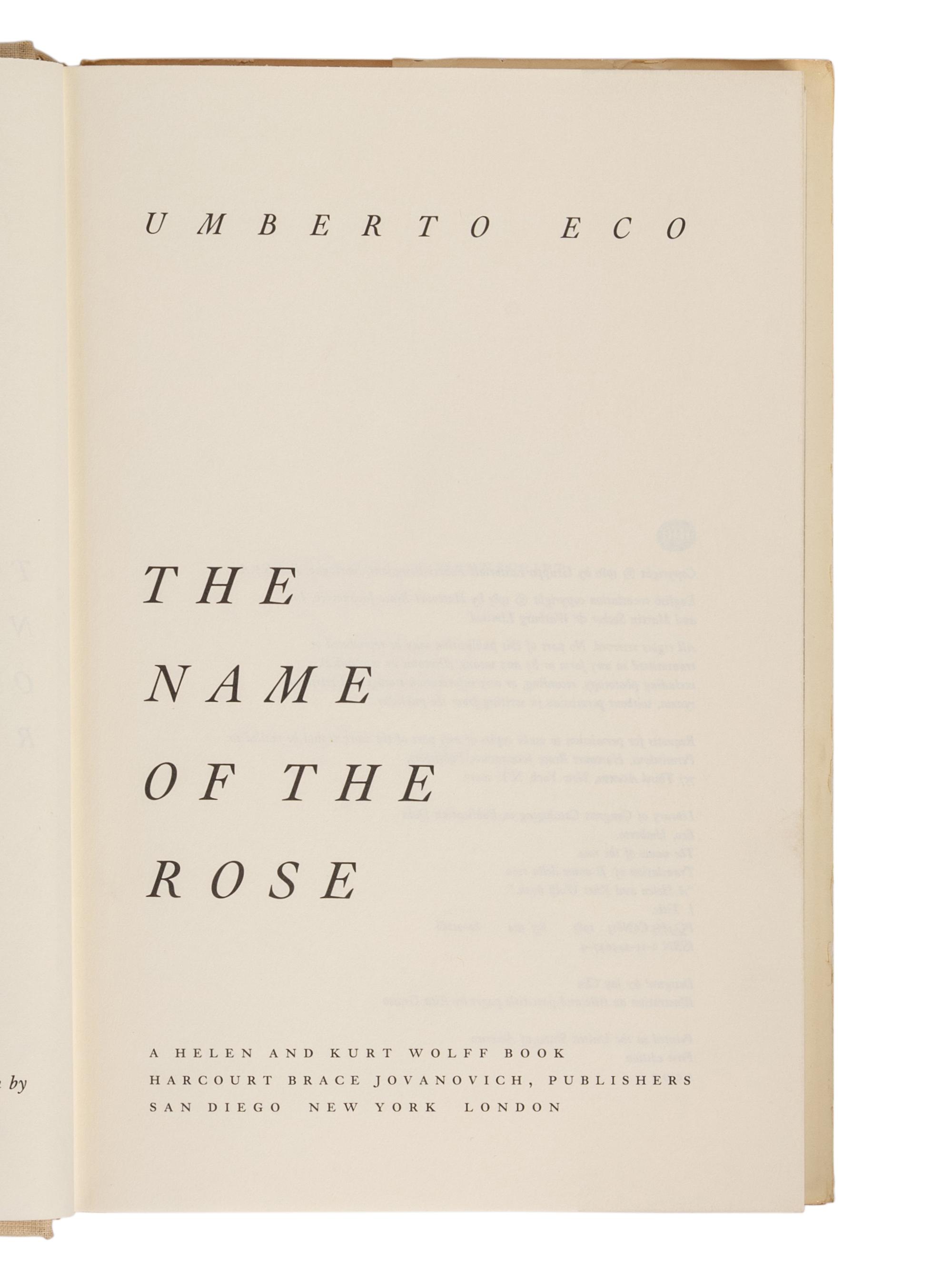 ECO, Umberto (1932-2016). A group of 6 works by Eco’s, MOST FIRST AMERICAN EDITIONS, comprising: