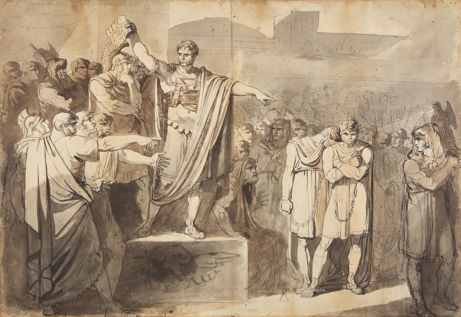 Lucius Junius condemning to death his sons Titus and Tiberius & A Compositional study , 1807 (a double-sided drawing)