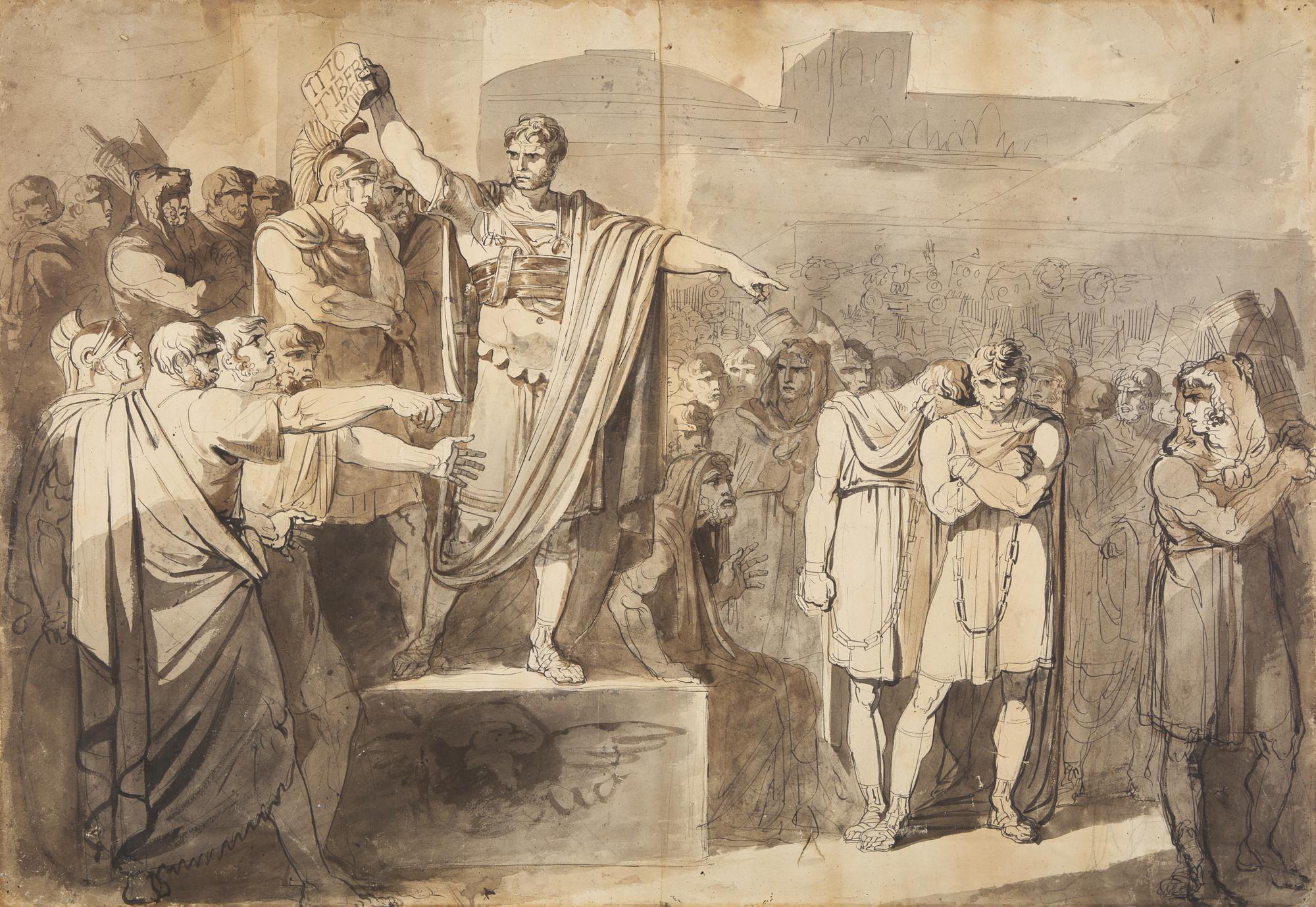 Lucius Junius condemning to death his sons Titus and Tiberius & A Compositional study , 1807 (a double-sided drawing)