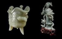 Two Chinese Celadon Jade and Jadeite Carvings