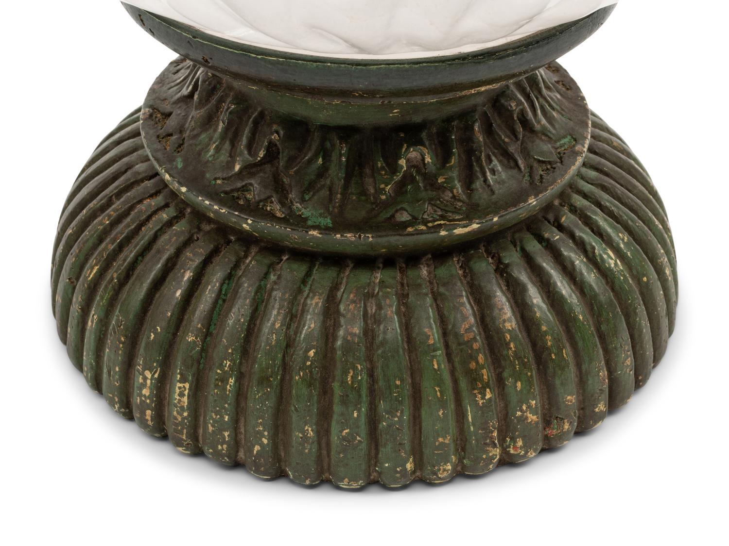A Large Rock Crystal Center Bowl on a Painted Wood Base