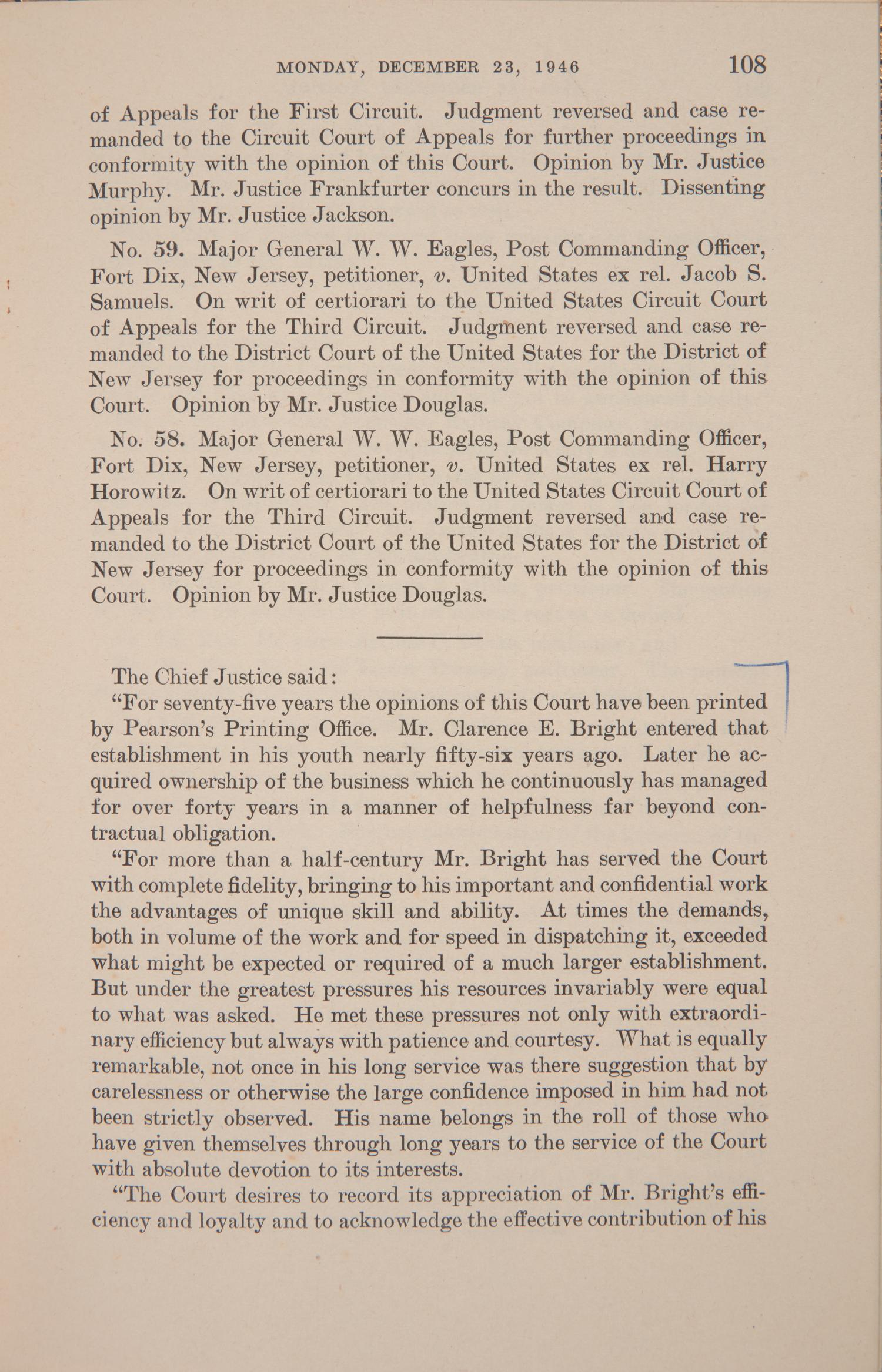 [Americana] [Supreme Court] Bright, Clarence E. Personal Archive of Letters and Ephemera