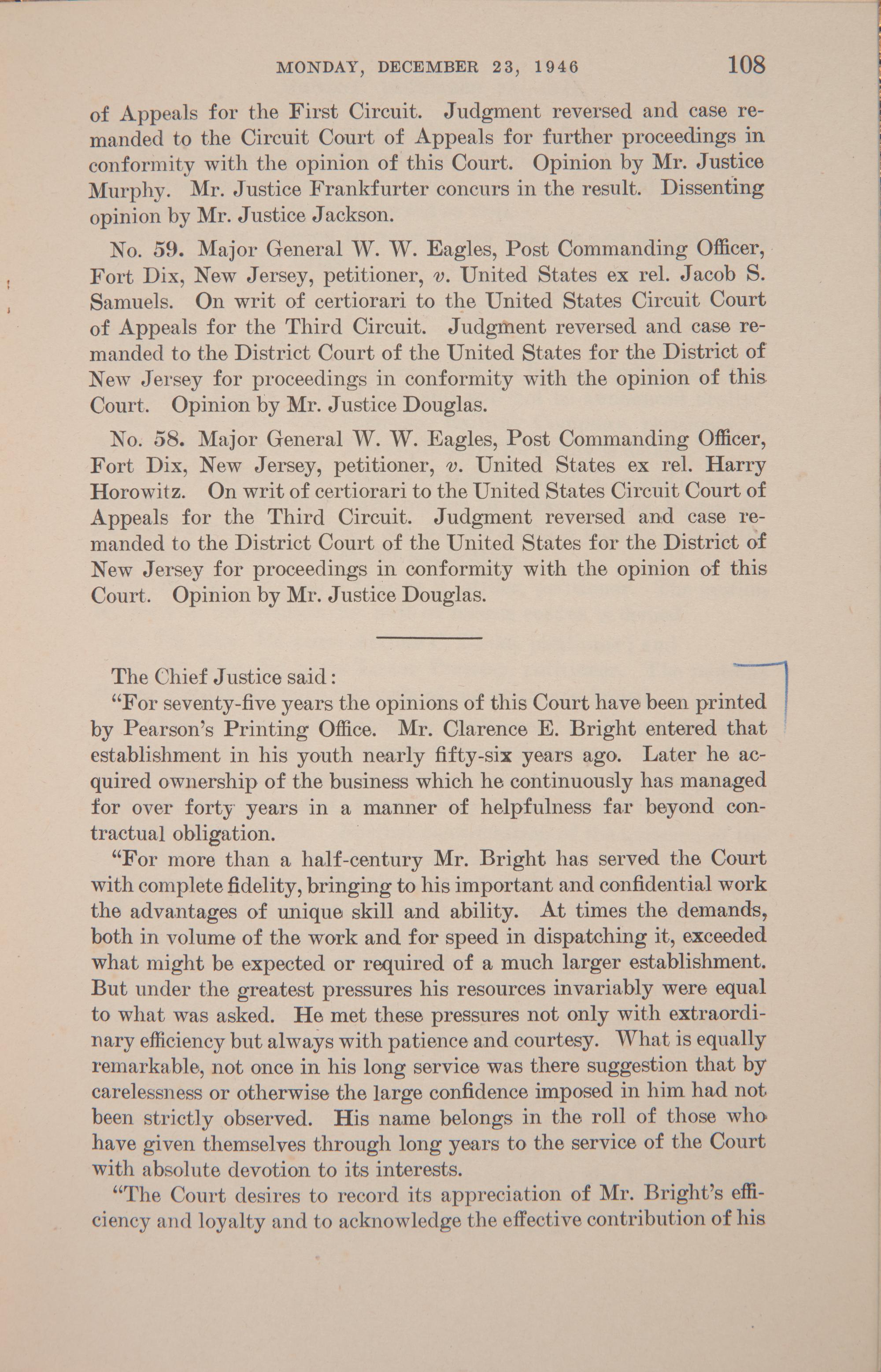 [Americana] [Supreme Court] Bright, Clarence E. Personal Archive of Letters and Ephemera