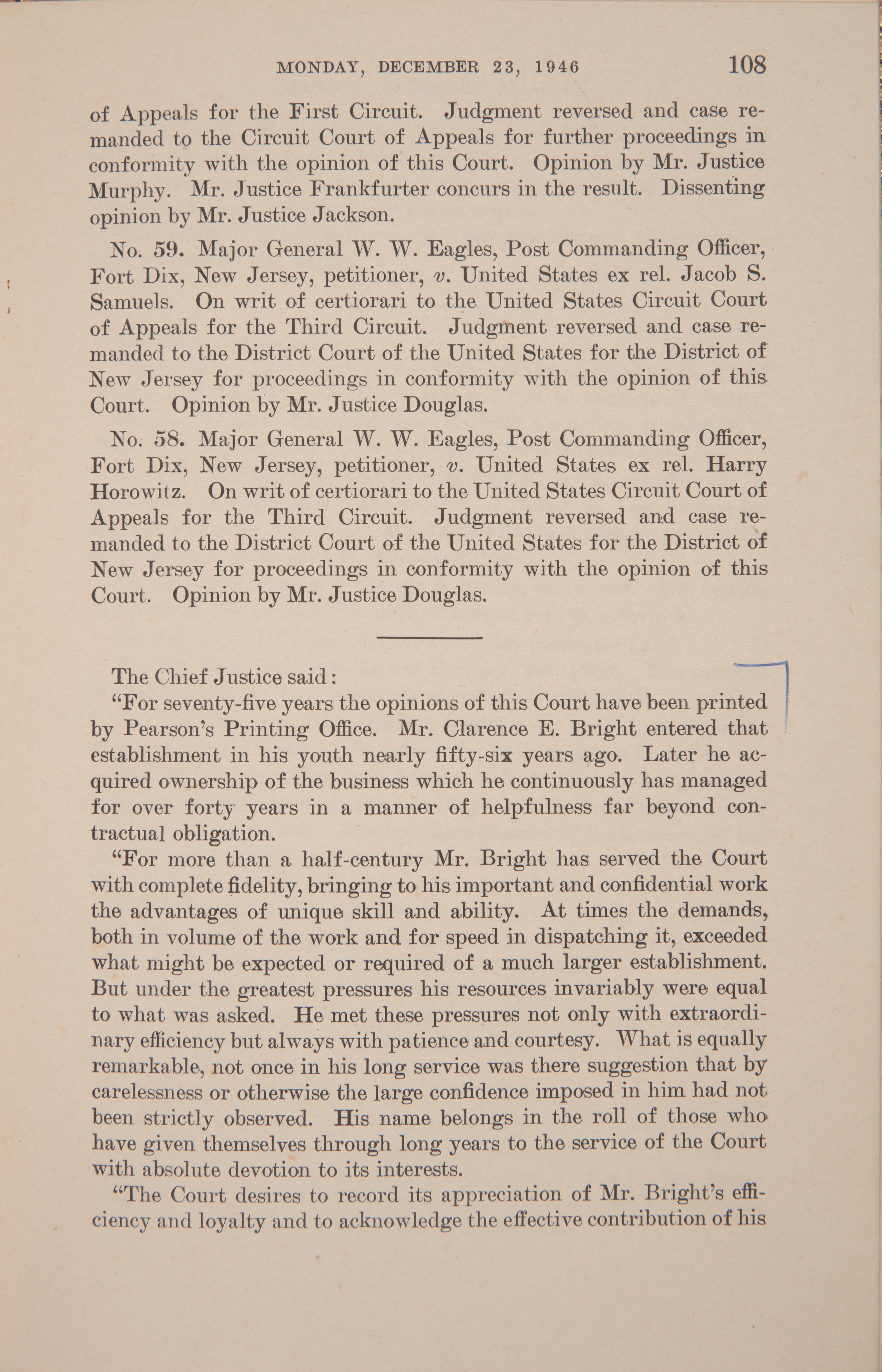 [Americana] [Supreme Court] Bright, Clarence E. Personal Archive of Letters and Ephemera