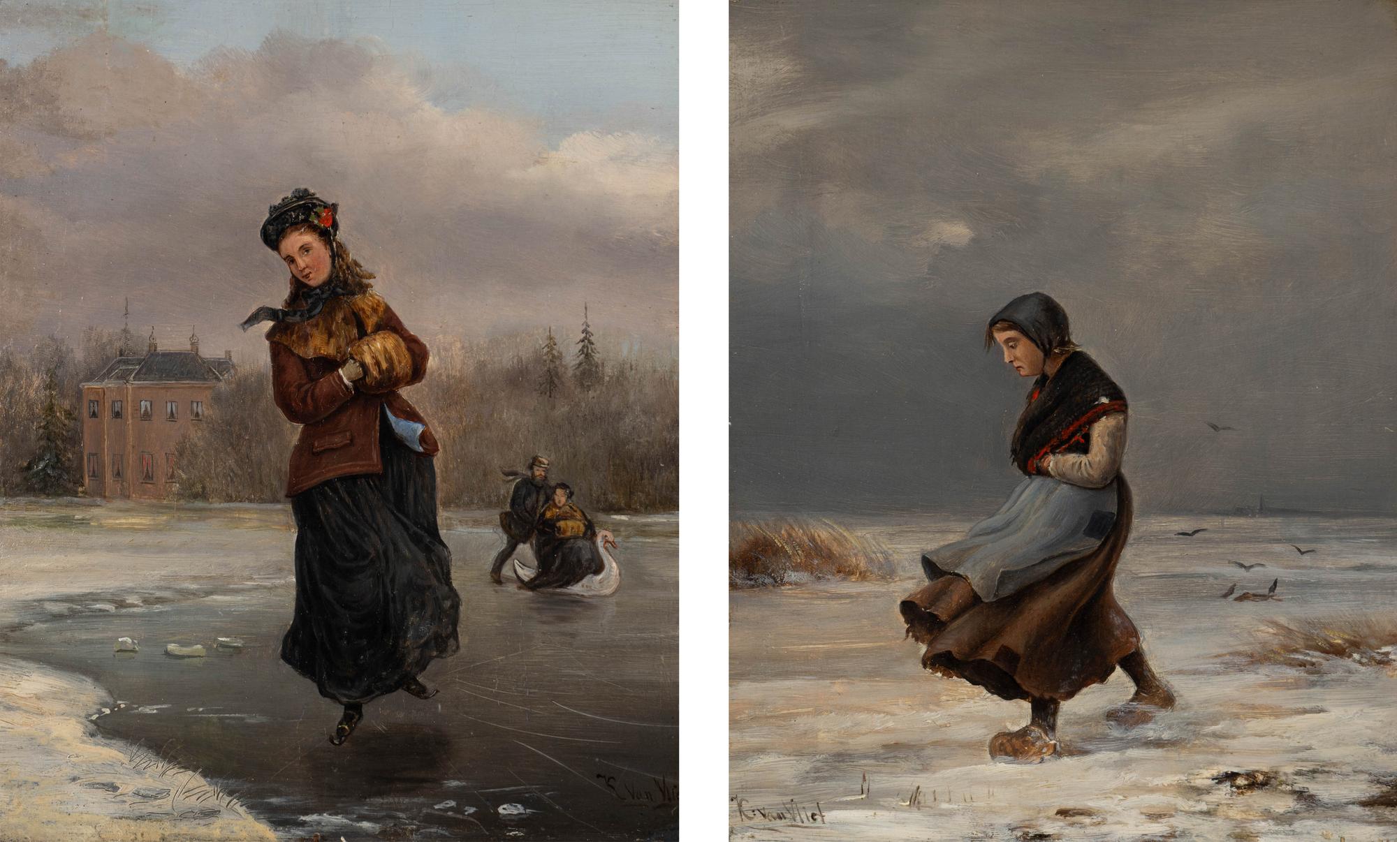 German/Austrian, 19th Century — Winter Outings (a pair of works)