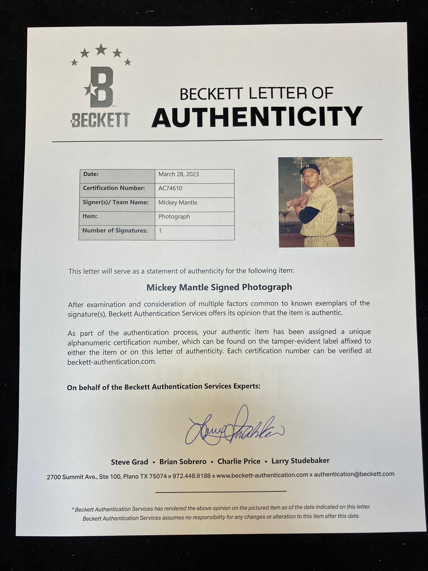 A Group of Mickey Mantle and Ted Williams Signed Autograph Photos (Beckett Authentication Services Letters)