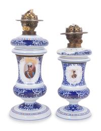 A Pair of Persian Market Opaline Glass Oil Lamps