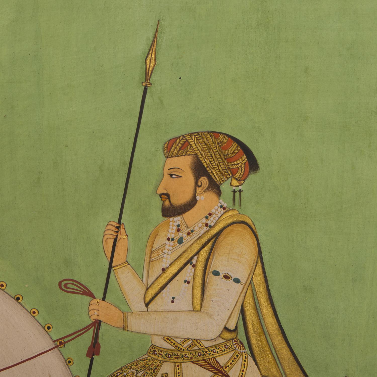 A Painting of the Mughal Emperor Shah Jahan Astride His Stallion, India, Rajasthan, 20th Century