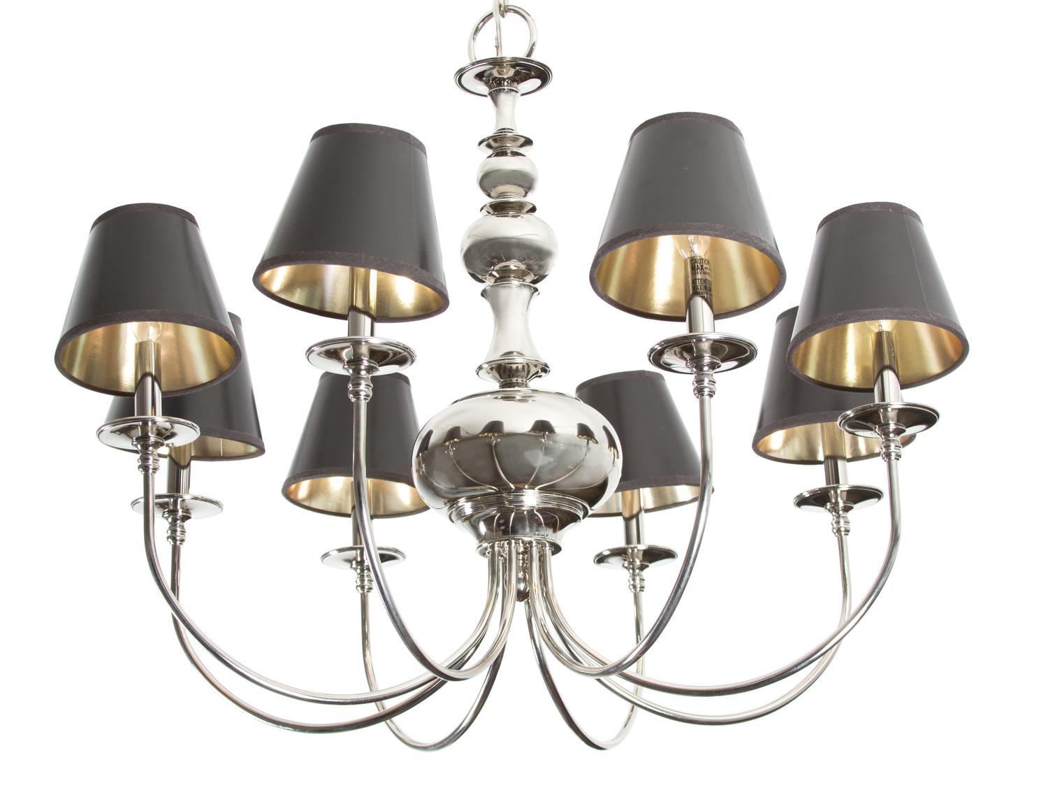 A Contemporary Polished Steel Eight-Light Chandelier Height 26 x diameter 36 inches. — 20TH CENTURY