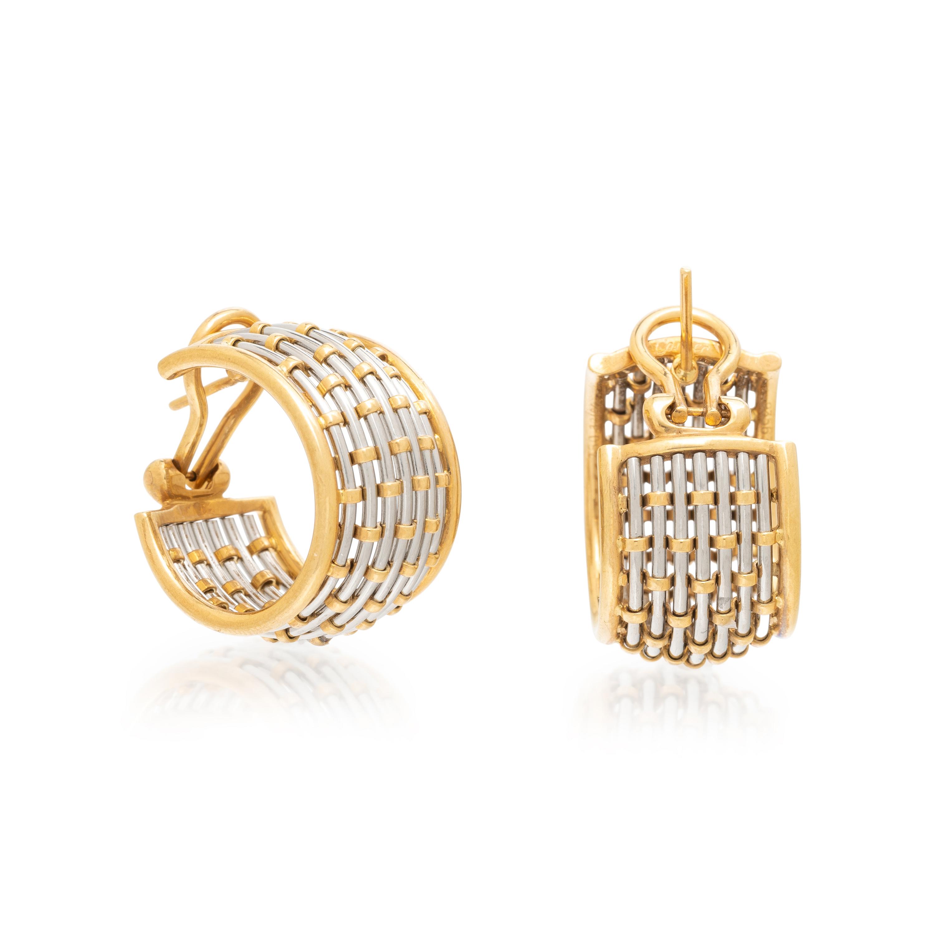 CARTIER, YELLOW GOLD AND STEEL HOOP EARRINGS