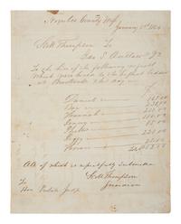 [ENSLAVEMENT & ABOLITION]. Manuscript document from Scott Thompson to Ida S. Outlaw regarding the hiring of 7 enslaved persons "which were hired to the highest bidder of Brooksville." Noxubee County, MS, 1 January 1864.