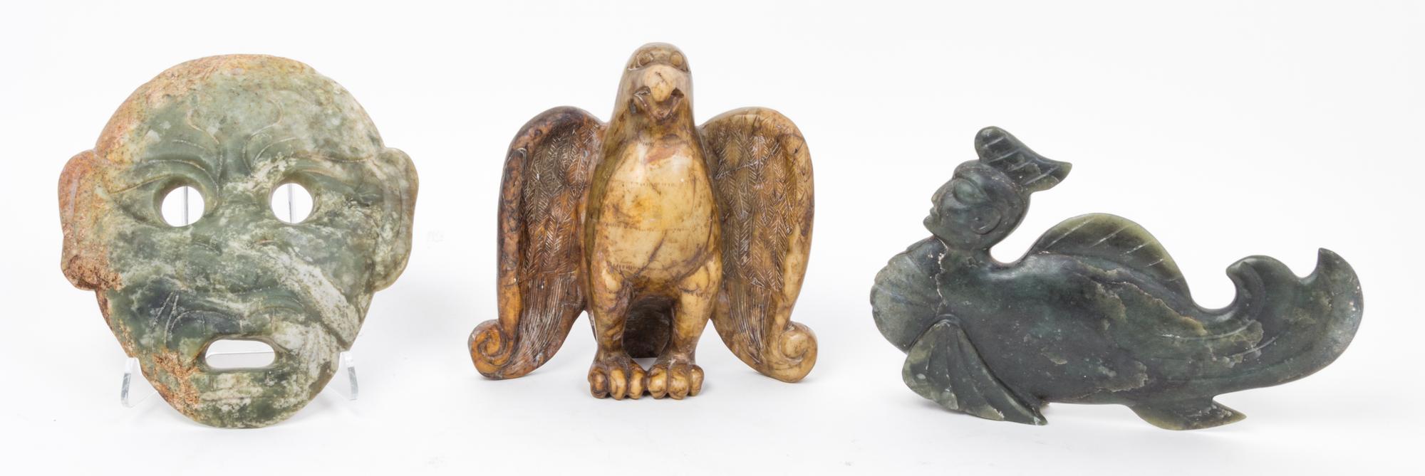 A Group of Five Archaic Jade Items Length of largest 10 inches.