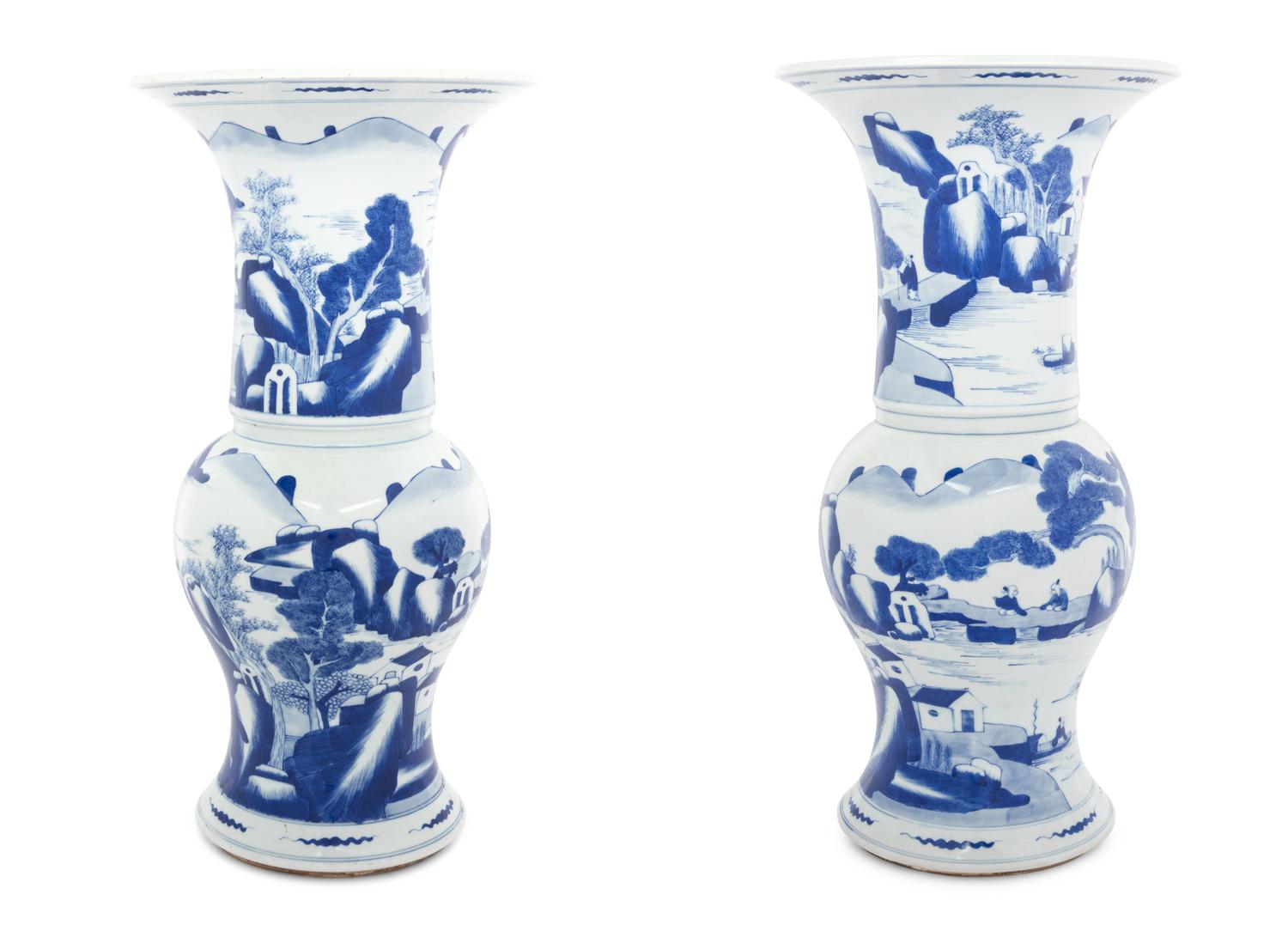 Two Chinese Blue and White Porcelain Yenyen Vases