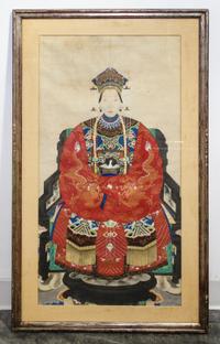 A Chinese Ancestor Portrait on Paper Height 40 x width 24 inches (framed).