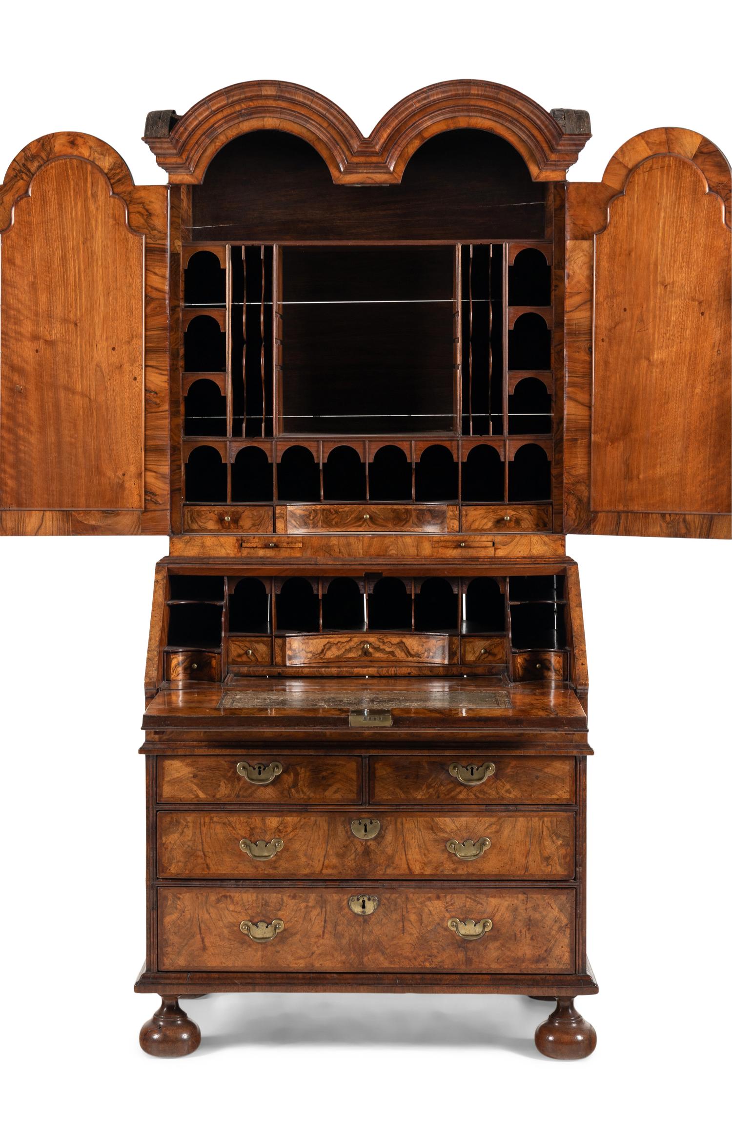 A George I Walnut Bureau Bookcase