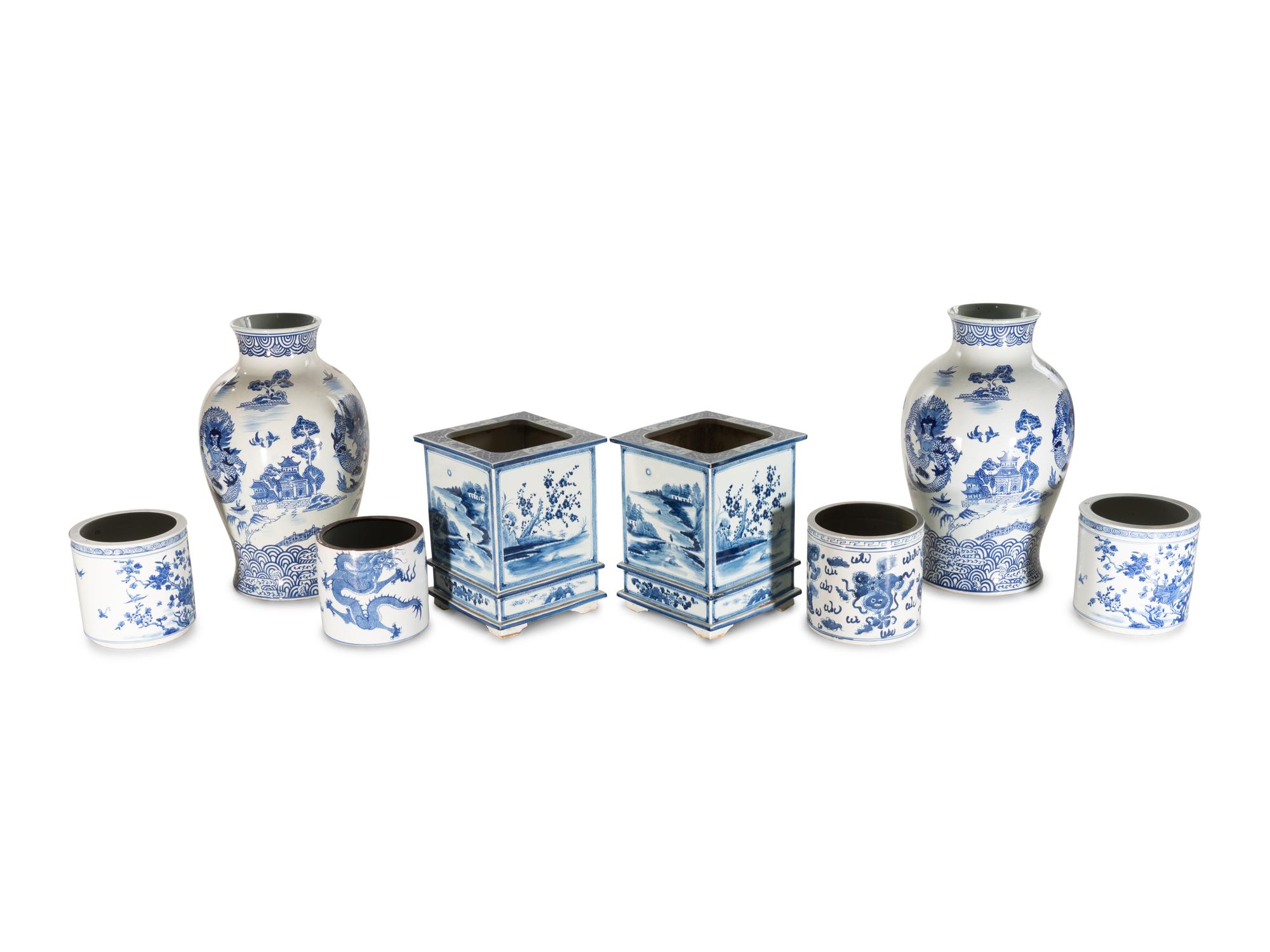 Eight Blue and White Ceramic Articles