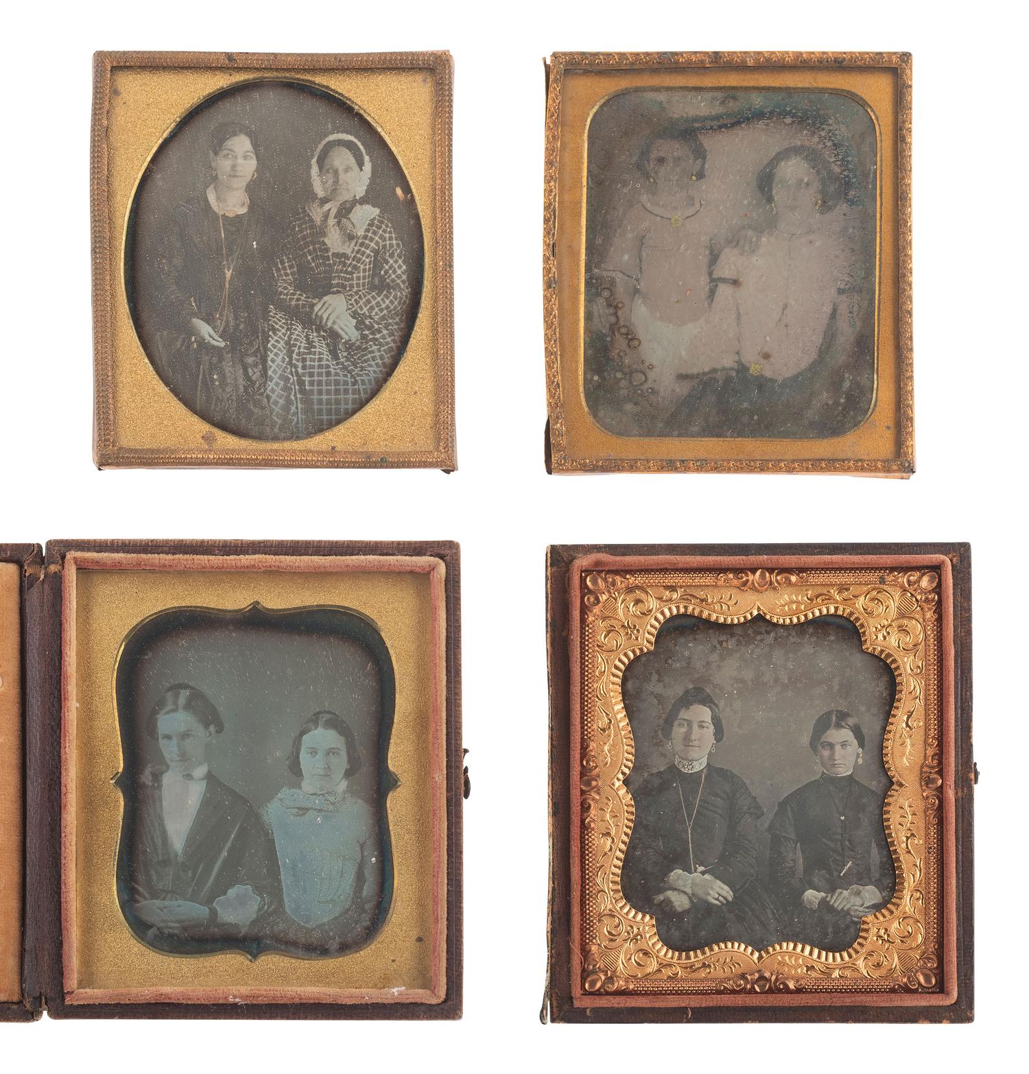 [EARLY PHOTOGRAPHY]. 28 sixth plate daguerreotypes featuring pairs of female subjects.