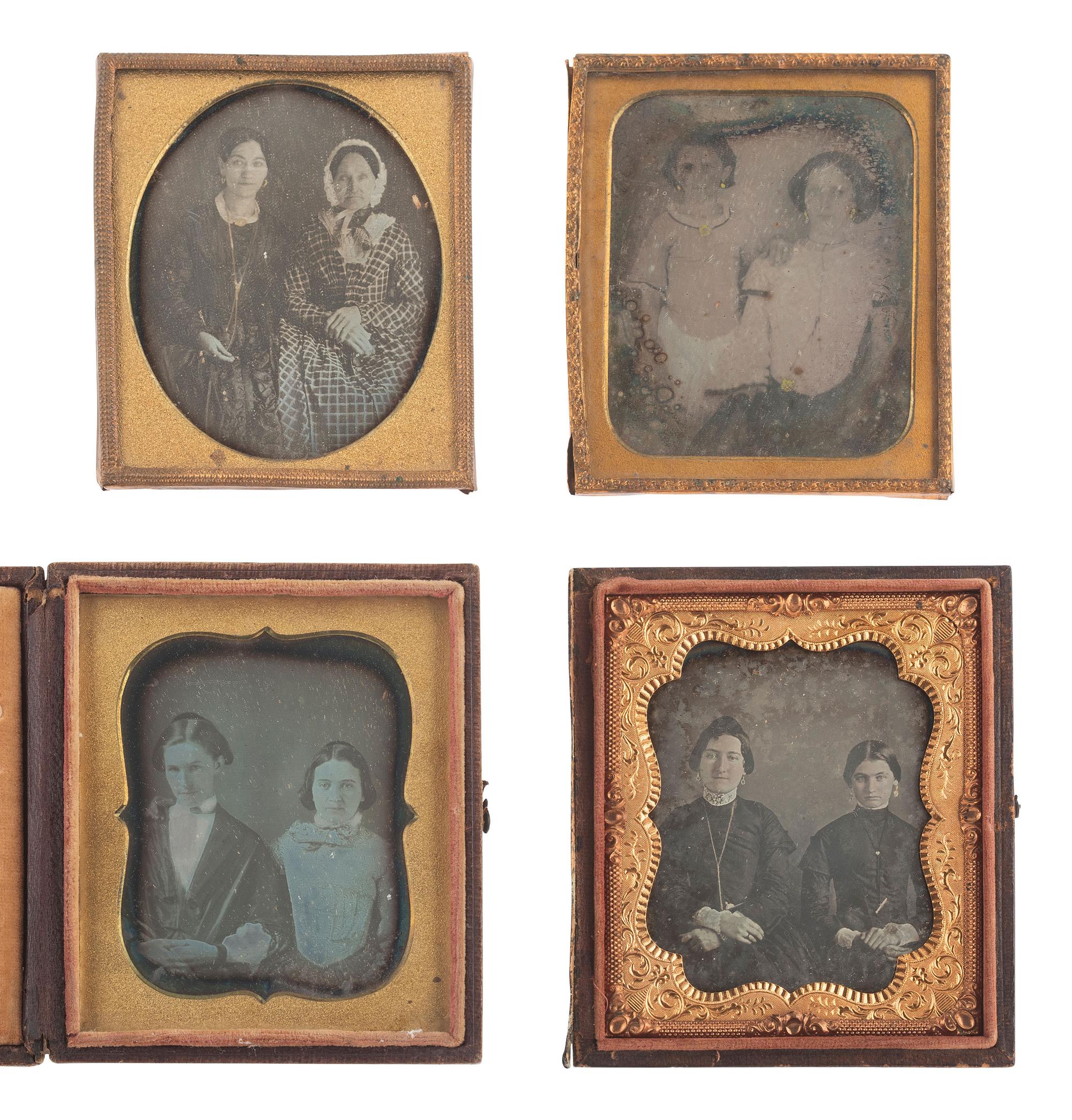 [EARLY PHOTOGRAPHY]. 28 sixth plate daguerreotypes featuring pairs of female subjects.