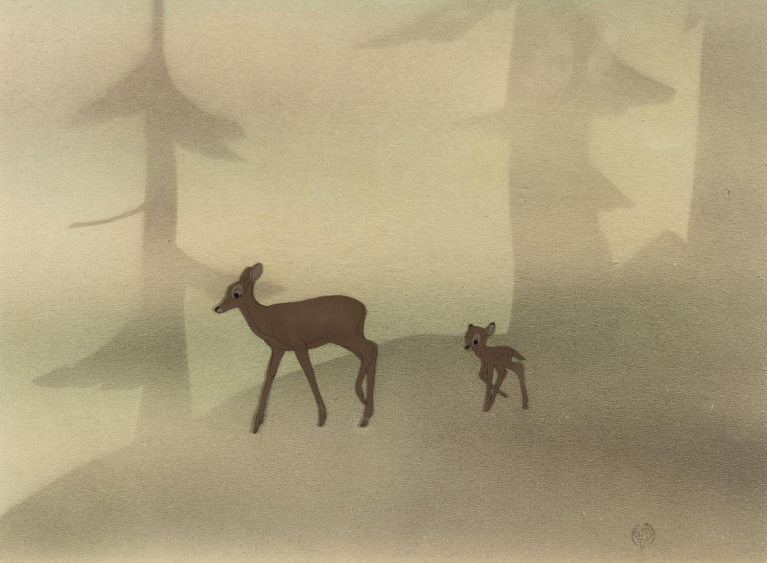 Bambi animation cel with painted background