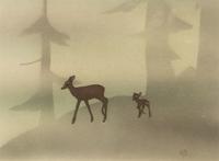 Bambi animation cel with painted background