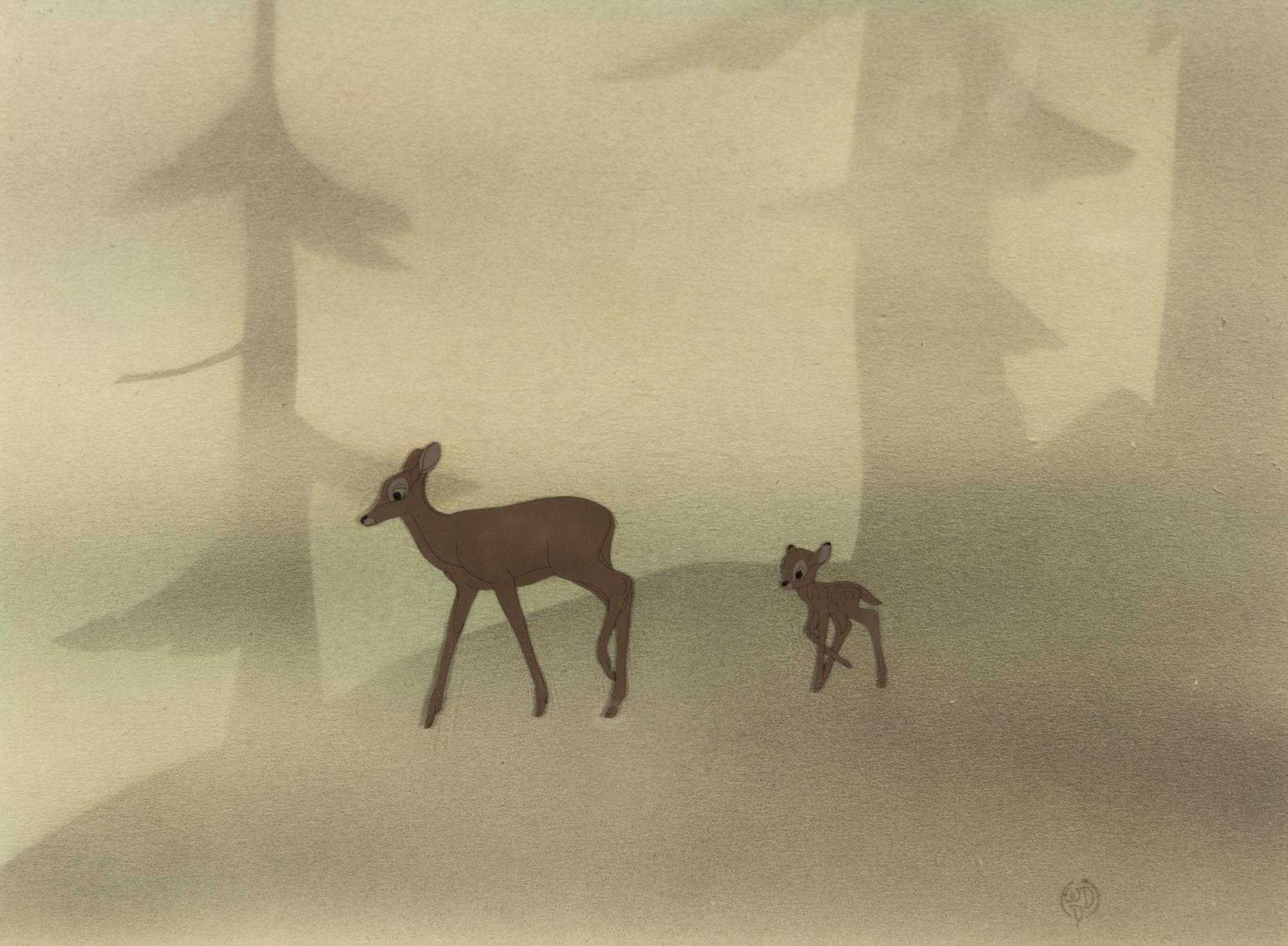 Bambi animation cel with painted background