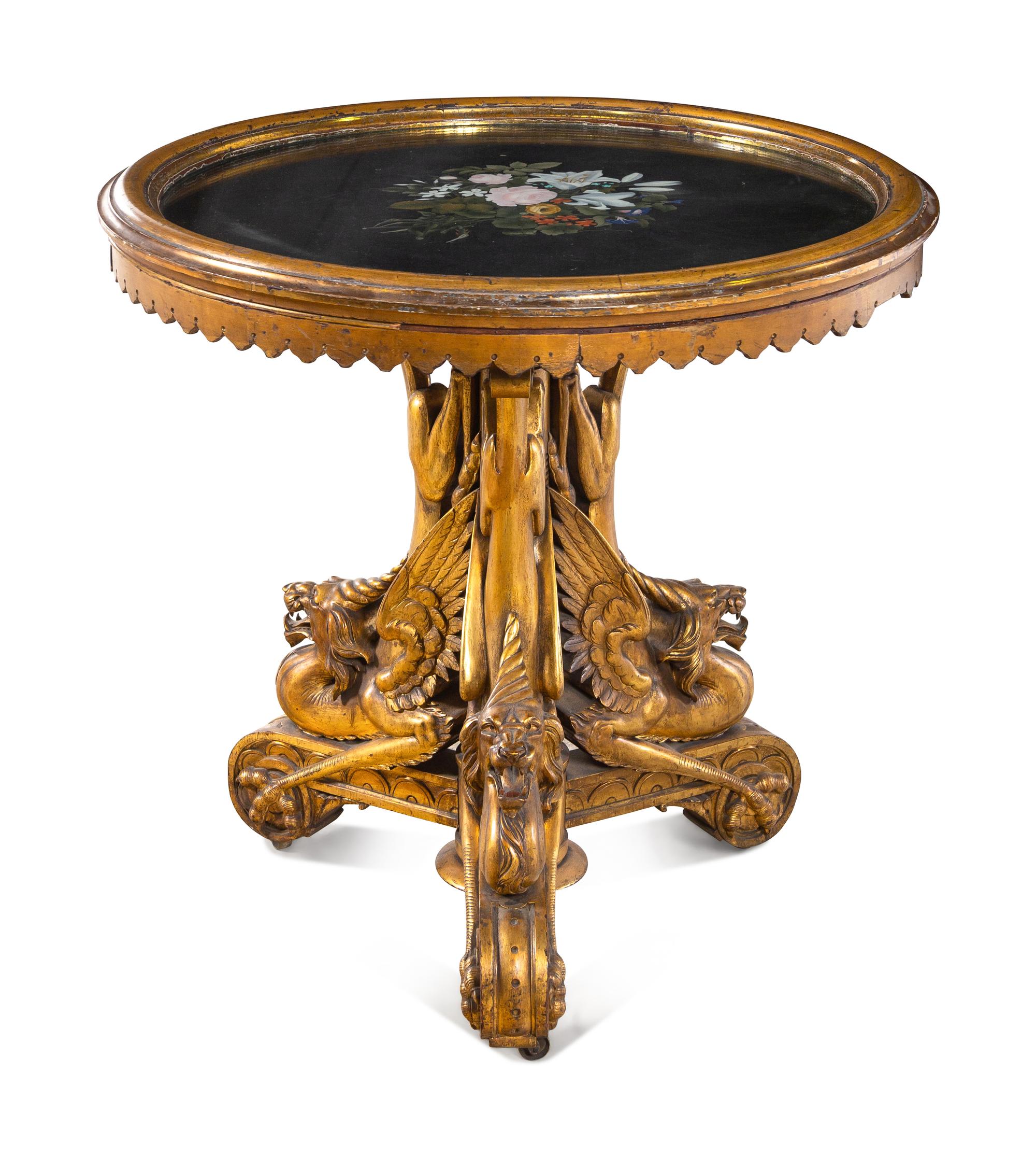 An Italian Giltwood Pietra Dura-Top Table