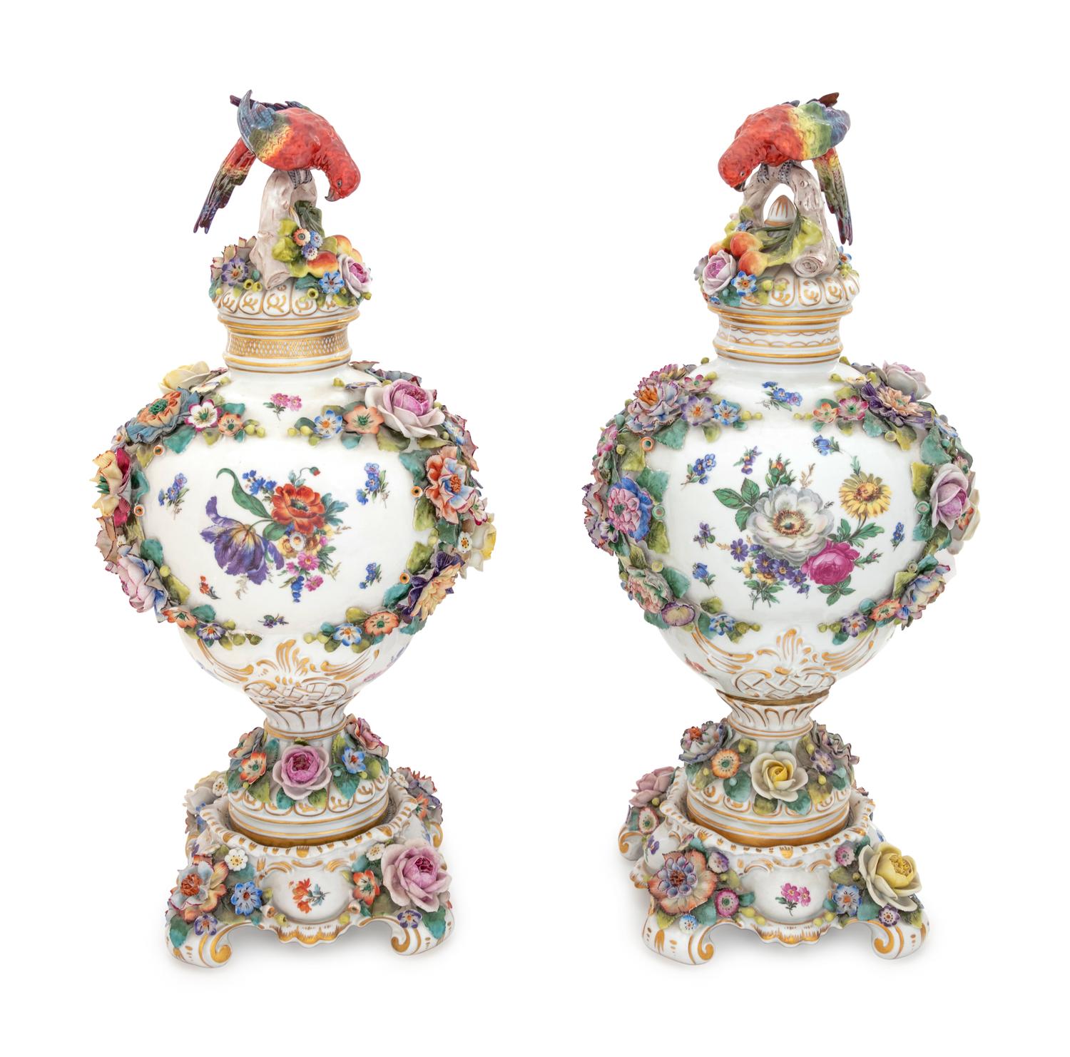 A Pair of German Porcelain Urns