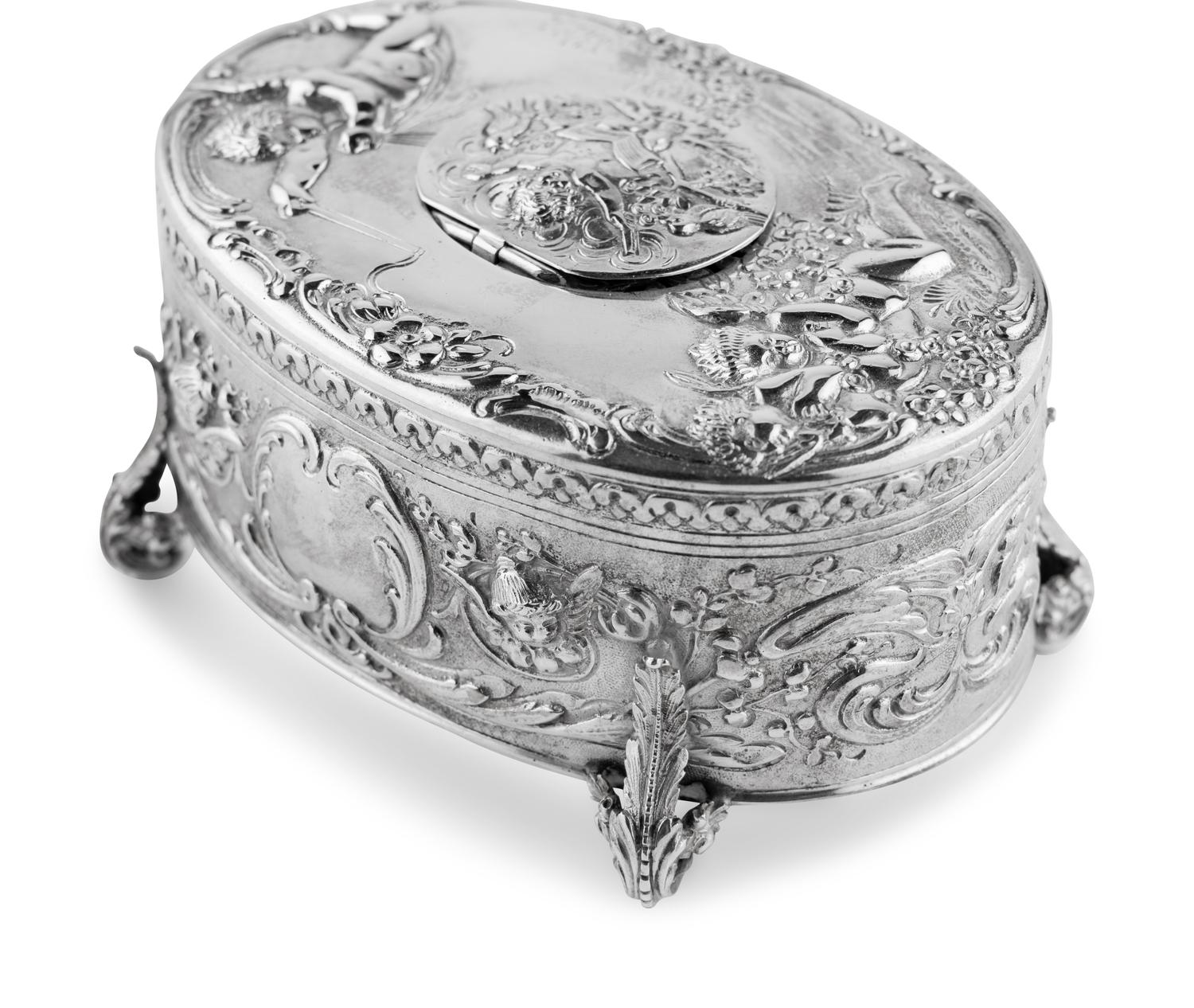 A German Silver Singing Bird Automaton Box
