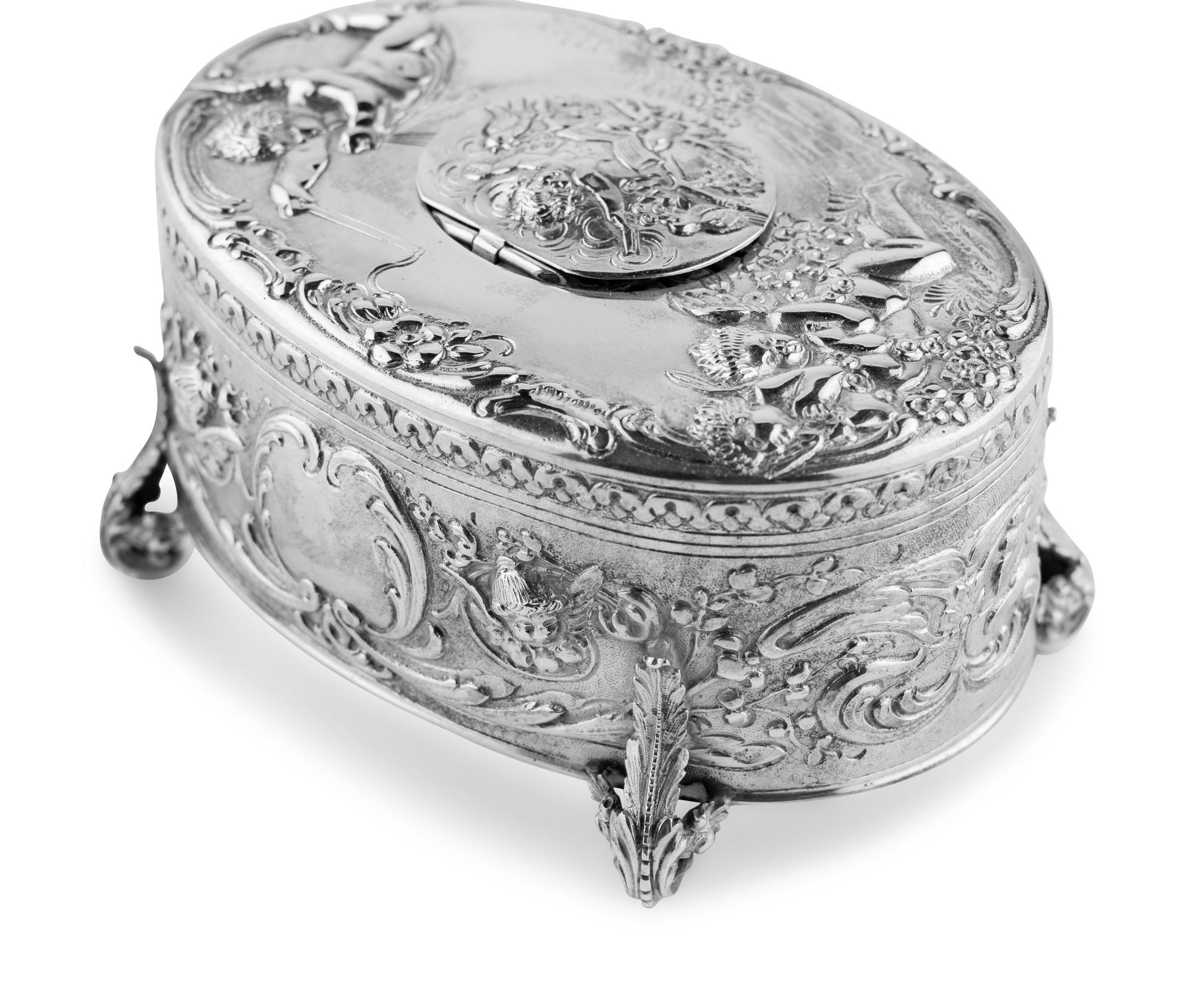 A German Silver Singing Bird Automaton Box