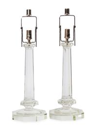 A Pair of Large Ralph Lauren Columnar Cut Glass Lamps