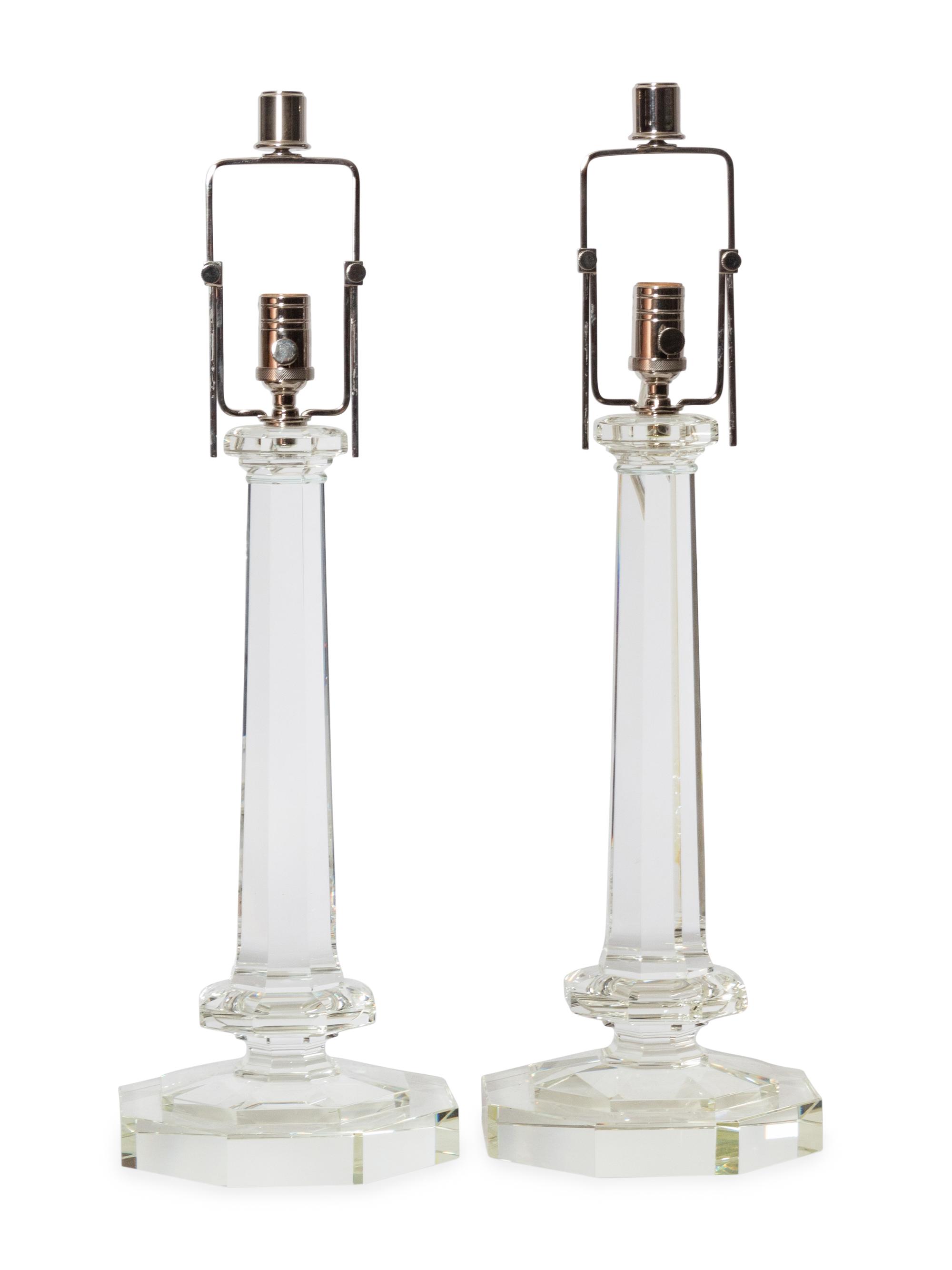 A Pair of Large Ralph Lauren Columnar Cut Glass Lamps