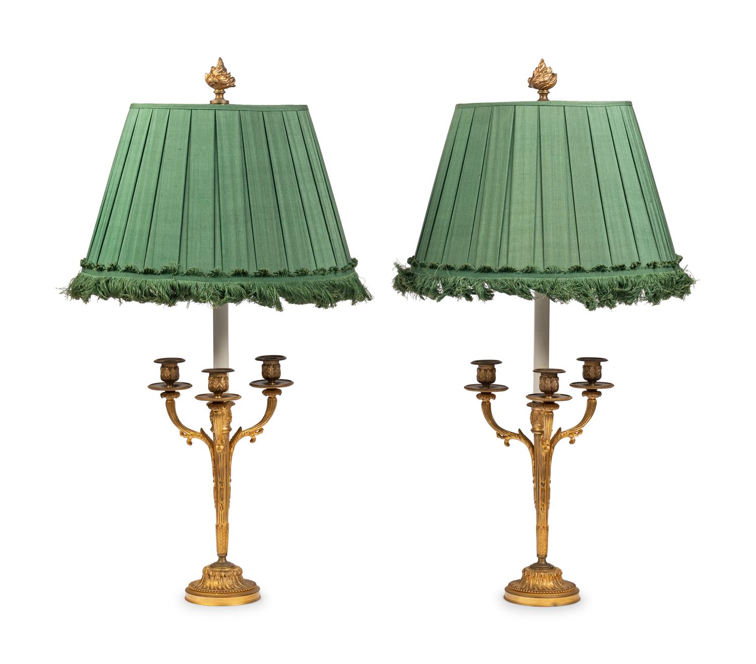 A Pair of Louis XVI Style Gilt Bronze Three-Light Candelabra