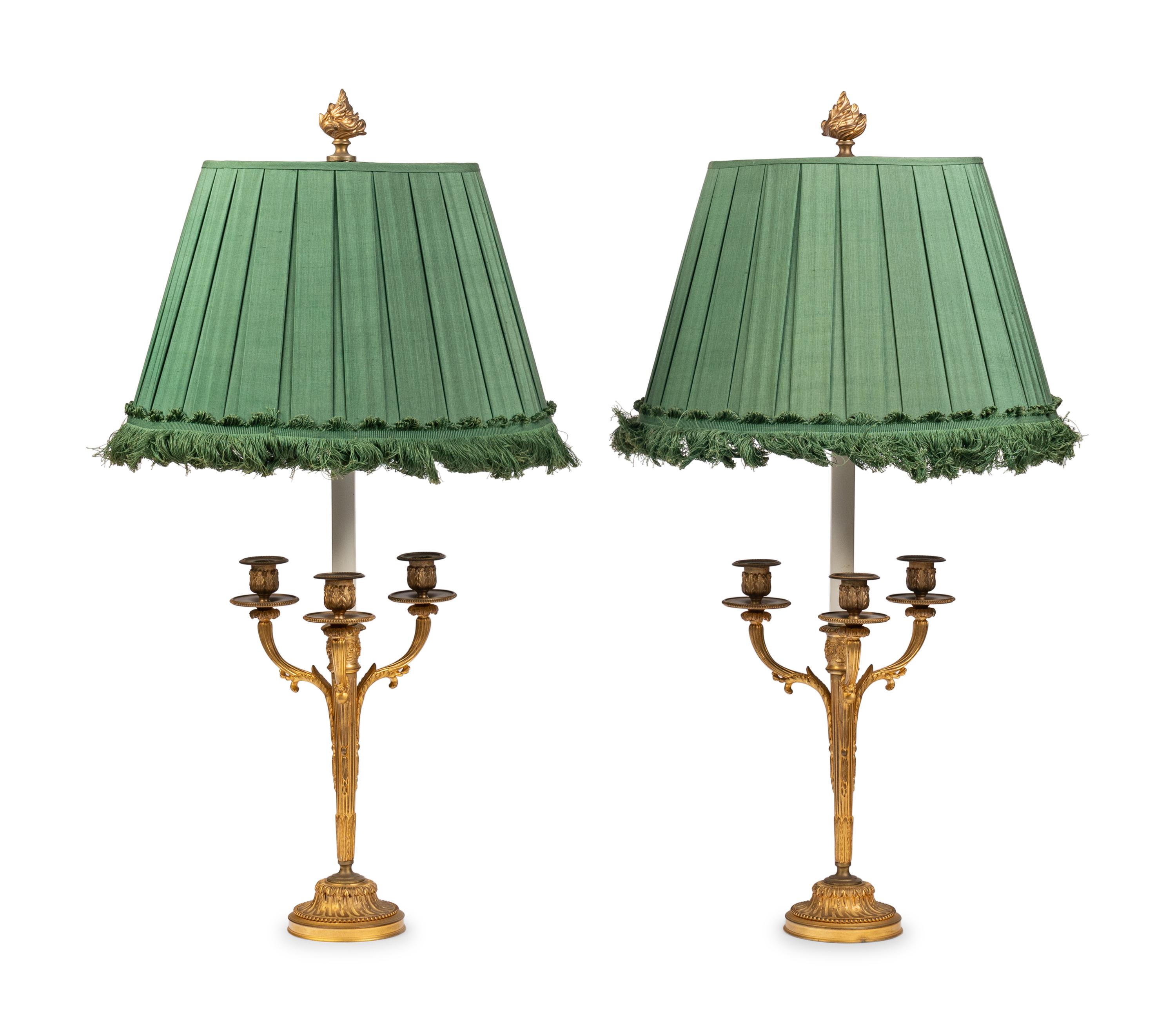 A Pair of Louis XVI Style Gilt Bronze Three-Light Candelabra